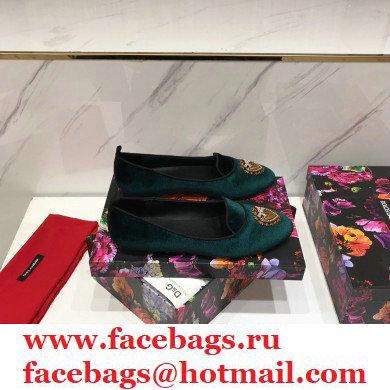 Dolce  &  Gabbana Velvet Devotion Loafers Slippers Dark Green 2021